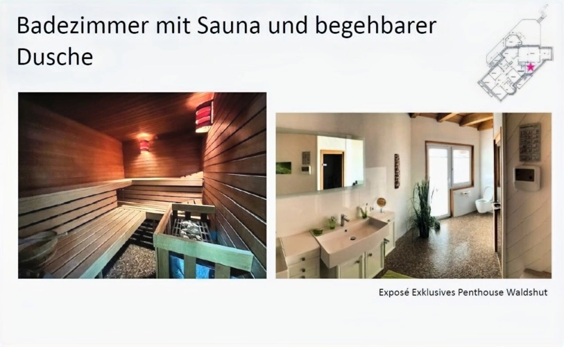 Sanuna und Badezimmer