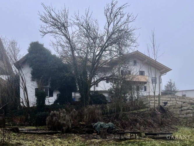 Werkstatt und Garagen links